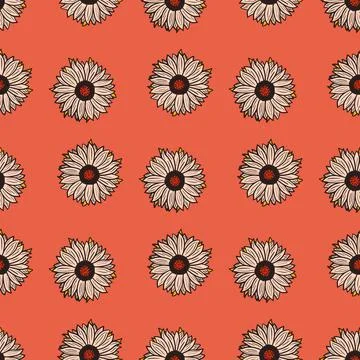 Seamless pattern sunflowers red background. Simple texture with sunflower and Stock Illustration