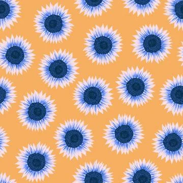 Seamless pattern with sunflowers. Vivid flowers on orange background. Floral Stock Illustration