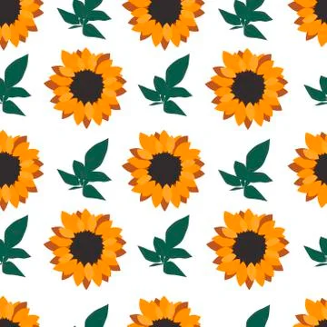 Seamless pattern with sunflowers on a white background. For wrapping paper Illustrazione stock