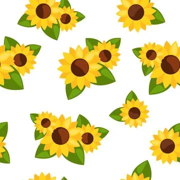 Seamless pattern with sunflowers on white background Stock Illustration