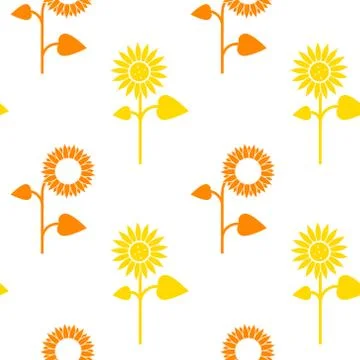 Seamless pattern of sunflowers on white. Stock Illustration