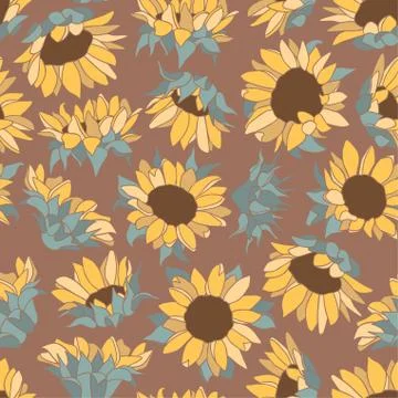 Seamless pattern of sunflowers for wrapping paper, textiles and others. Stock Illustration