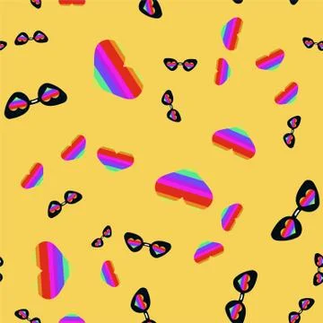 Seamless pattern of sunglasses and hearts. Stock Illustration