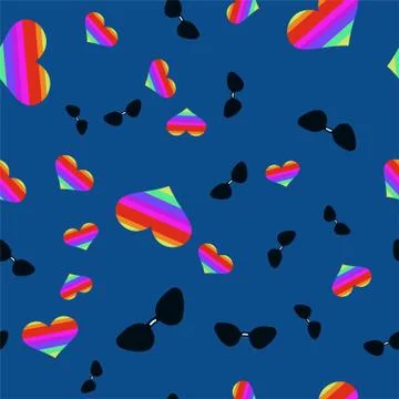 Seamless pattern of sunglasses and hearts. Stock Illustration