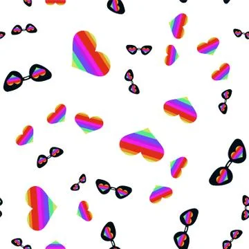 Seamless pattern of sunglasses and hearts. Stock Illustration