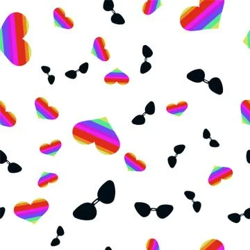 Seamless pattern of sunglasses and hearts. Stock Illustration