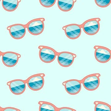 Seamless pattern with sunglasses reflecting ocean waves Stock Illustration