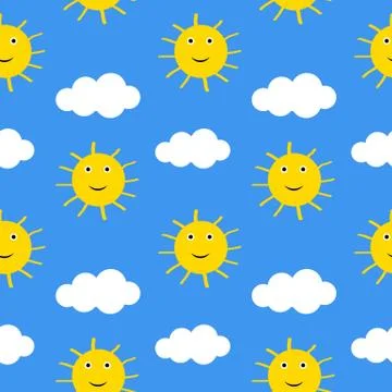 Seamless pattern with suns and clouds. イラスト素材