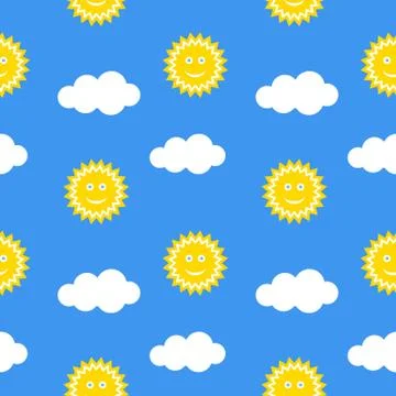 Seamless pattern with suns and clouds. Stock Illustration