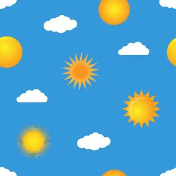Seamless pattern with suns and clouds Stockillustratie