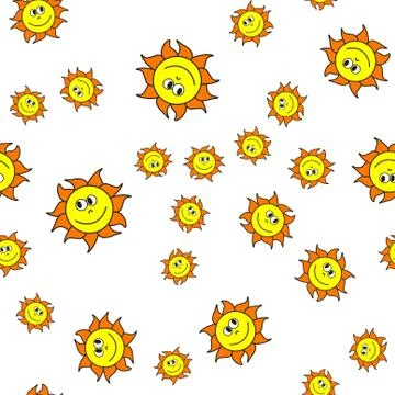 Seamless pattern of suns in cartoon style Stock Illustration