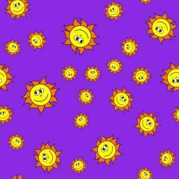 Seamless pattern of suns in cartoon style Stock Illustration
