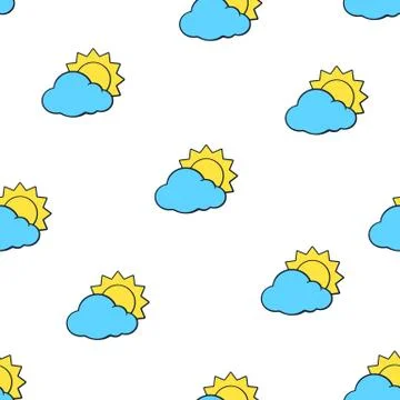 Seamless pattern with suns disappeared behind a blue clouds Stock Illustration