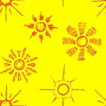 Seamless pattern of suns. Vector cartoon background. Hand-drawn. Stock Illustration