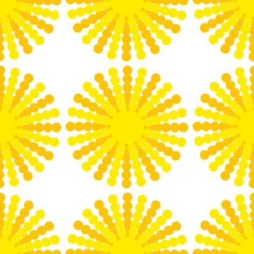 A seamless pattern of suns with yellow-orange rays on a white background Stock Illustration