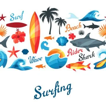 Seamless pattern with surfing design elements and objects イラスト素材