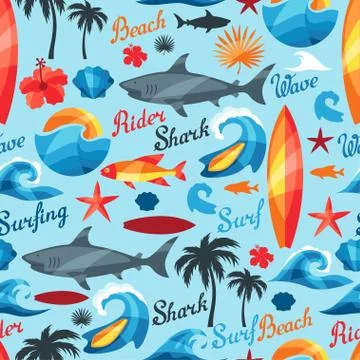 Seamless pattern with surfing design elements and objects イラスト素材