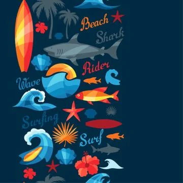 Seamless pattern with surfing design elements and objects イラスト素材