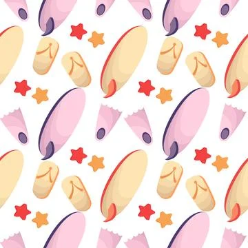 Seamless pattern of surfing, frogshoe and beach sandals Stock Illustration