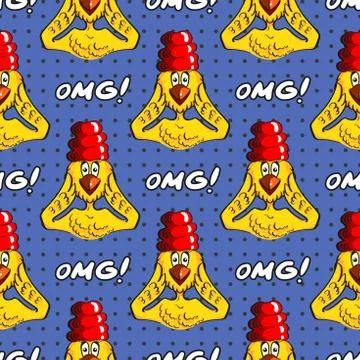 Seamless Pattern Surprised Chicken Stockillustratie