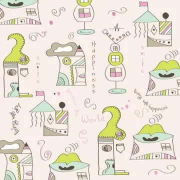 Seamless pattern with  surreal houses Stock Illustration