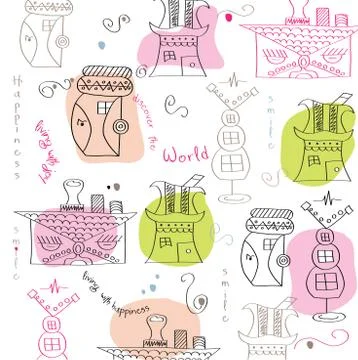Seamless pattern with  surreal houses Stock Illustration
