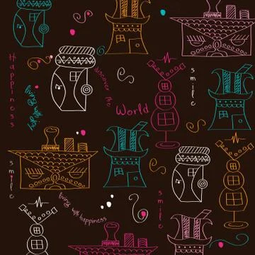 Seamless pattern with  surreal houses Stock Illustration