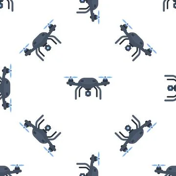 Seamless pattern of surveillance drones flying and recording video Ilustração Stock