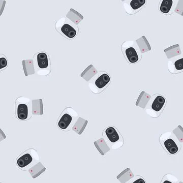 Seamless pattern surveillance facial recognition camera cartoon vector Stock Illustration