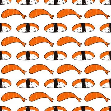 Seamless pattern with sushi. Hand drawn vector background with traditional Ja Stock Illustration