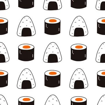Seamless pattern with sushi. Hand drawn vector background with traditional Ja Stock Illustration