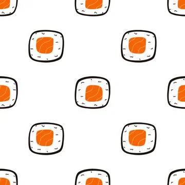 Seamless pattern with sushi. Hand drawn vector background with traditional Stock Illustration
