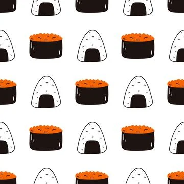 Seamless pattern with sushi. Hand drawn vector background with traditional Stock Illustration