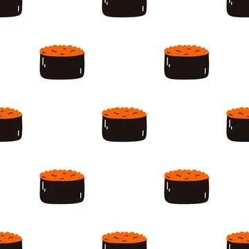 Seamless pattern with sushi. Hand drawn vector background with traditional Stock Illustration