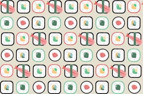 Seamless pattern with sushi. Repeating design element for printing on fabric Stock-Illustration