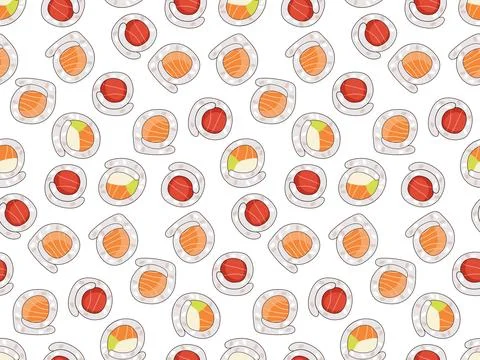 Seamless pattern with Sushi roll. Sushi roll with cream cheese and avocado Stock Illustration