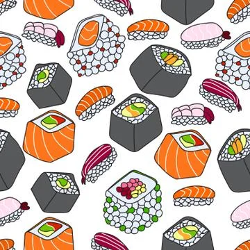 Seamless pattern of sushi theme Stock Illustration