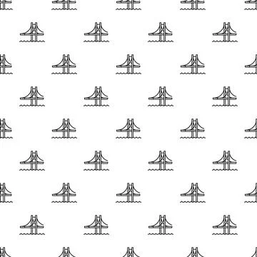 Seamless pattern with suspension bridge outline design Illustrazione stock