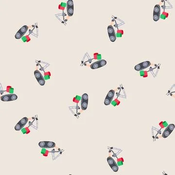Seamless pattern sustainability mini robot sorting trash cartoon vector Stock Illustration