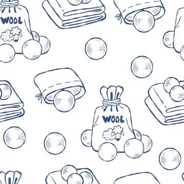 Seamless Pattern Sustainable Laundry Care Items. Outline Wool Dryer Spheres.. Stock Illustration