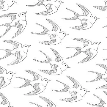 Seamless pattern with swallow bird flying hand drawn Illustrazione stock
