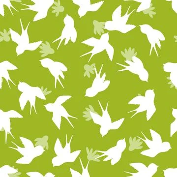 Seamless pattern with swallow silhouette on color background. Cute bird in Stock Illustration