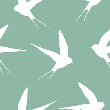 Seamless pattern with swallow silhouette on color background. Cute bird in Stock Illustration