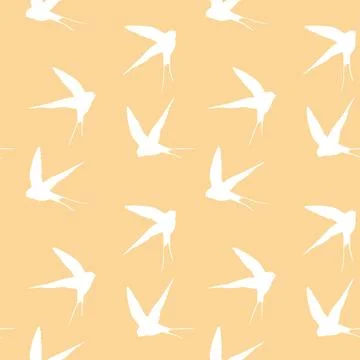 Seamless pattern with swallow silhouette on color background. Cute bird in Stock Illustration