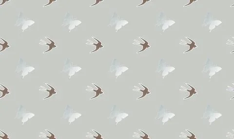 Seamless pattern of swallows flying on gray background Stockillustratie