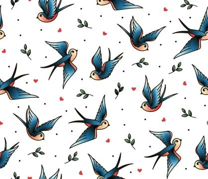 Seamless pattern with swallows Stock Illustration