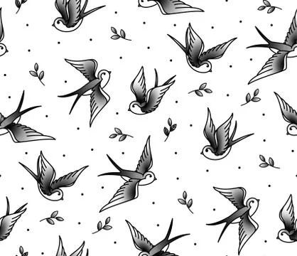 Seamless pattern with swallows Stock Illustration
