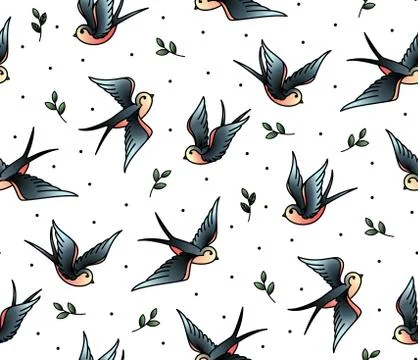 Seamless pattern with swallows Stock Illustration
