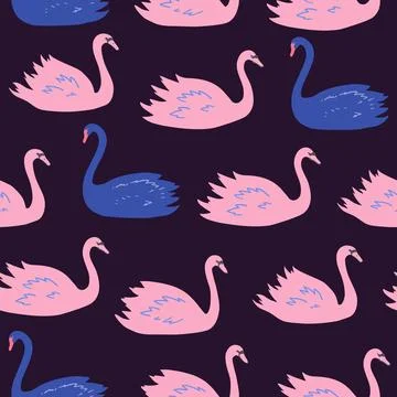 Seamless pattern with swans. Black and white swans, vector illustration in .. Stock Photos