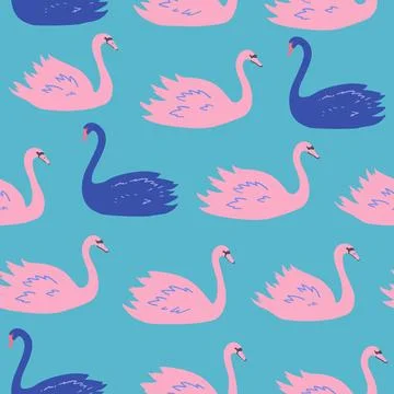 Seamless pattern with swans. Black and white swans, vector illustration in .. Stock Photos